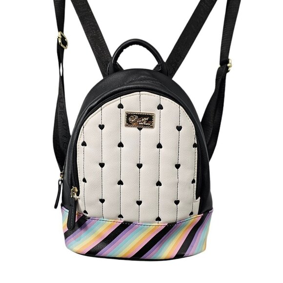 Betsey Johnson Rainbow & Heart Black Backpack - Picture 5 of 14